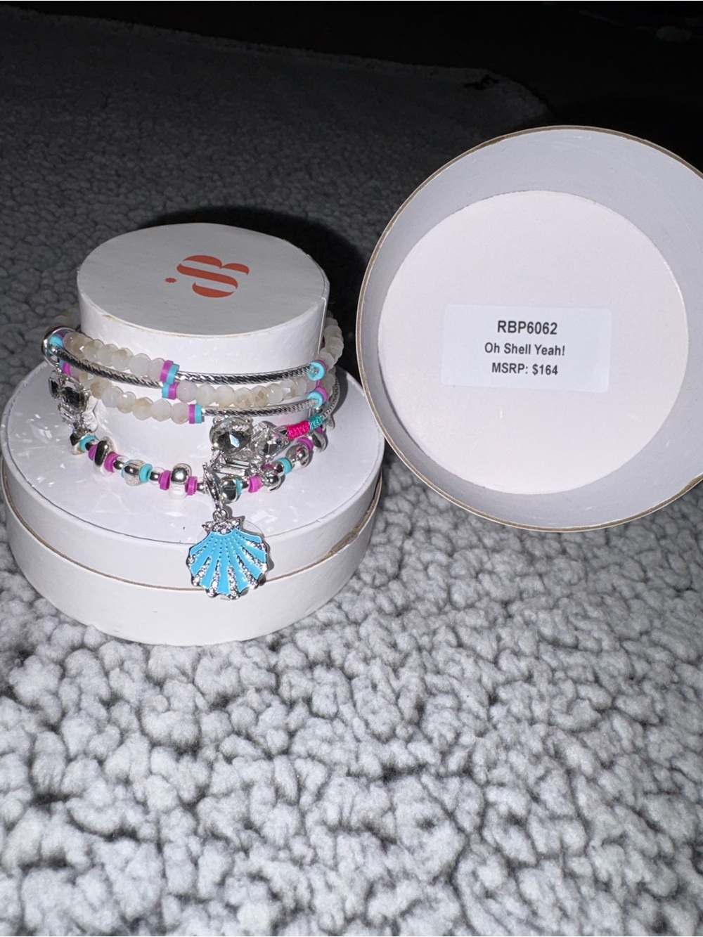 bp Multicolor Beaded Shell Charm Bracelet Set - Turquoise, Pink, Silver, White